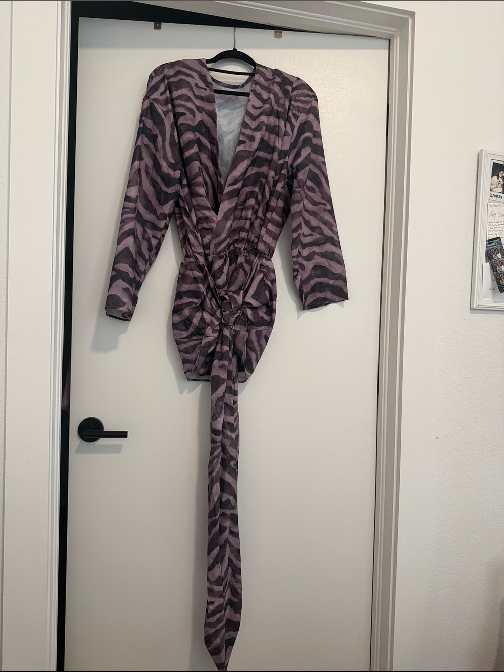 Purple Zebra Print Mini Dress with Long Sash